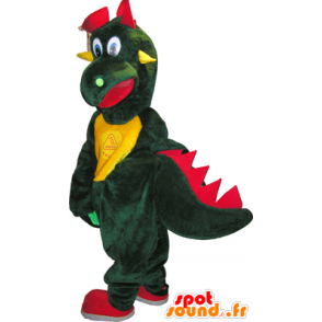 Green dragon mascot, yellow and red giant - MASFR032476 - Dragon mascot