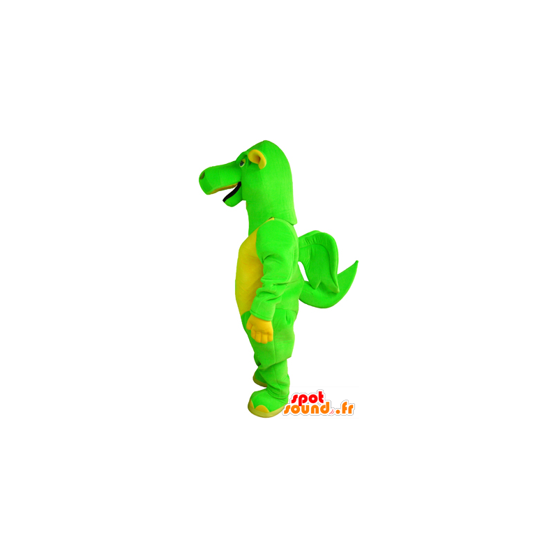 Mascotte drago verde e giallo con piccole ali - MASFR032478 - Mascotte drago