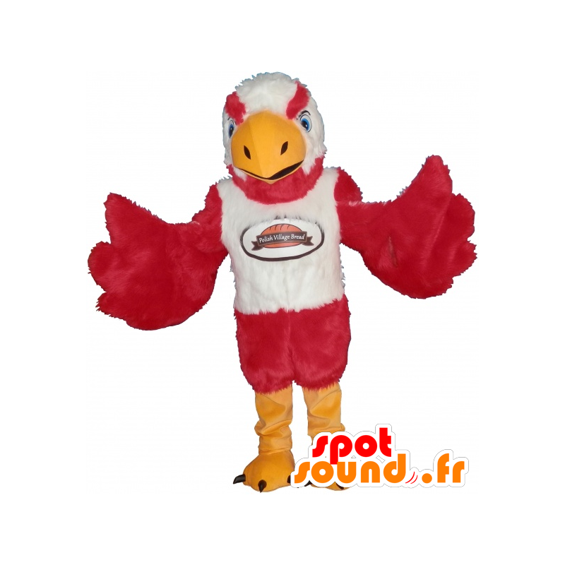 Mascotte d'aigle rouge, blanc et jaune très doux et intimidant - MASFR032480 - Mascotte d'oiseaux