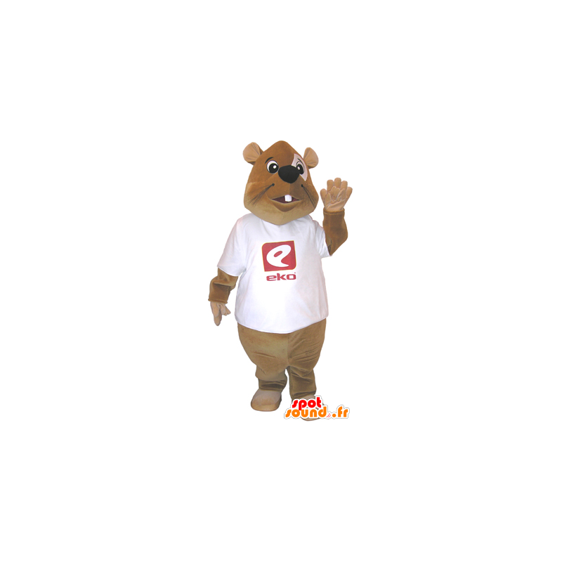 Brown beaver mascot with a white shirt - MASFR032481 - Beaver mascots