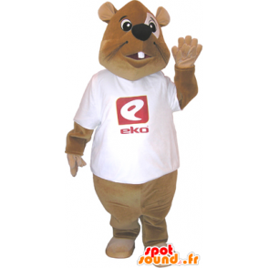 Brown beaver mascot with a white shirt - MASFR032481 - Beaver mascots