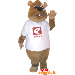 Brązowy bóbr maskotka z białą koszulę - MASFR032481 - Beaver Mascot