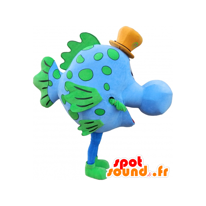 Blu e verde mascotte dei pesci con un cappello - MASFR032483 - Pesce mascotte