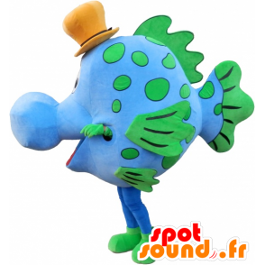 Blue and green fish mascot with a hat - MASFR032483 - Mascots fish