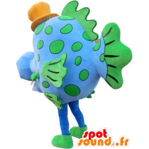 Blu e verde mascotte dei pesci con un cappello - MASFR032483 - Pesce mascotte