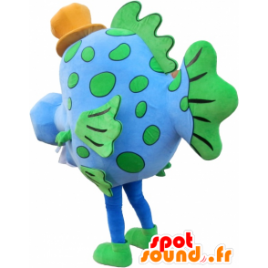 Blue and green fish mascot with a hat - MASFR032483 - Mascots fish