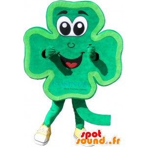 Klaver mascotte tot 4 groene bladeren en lachend - MASFR032484 - mascottes planten