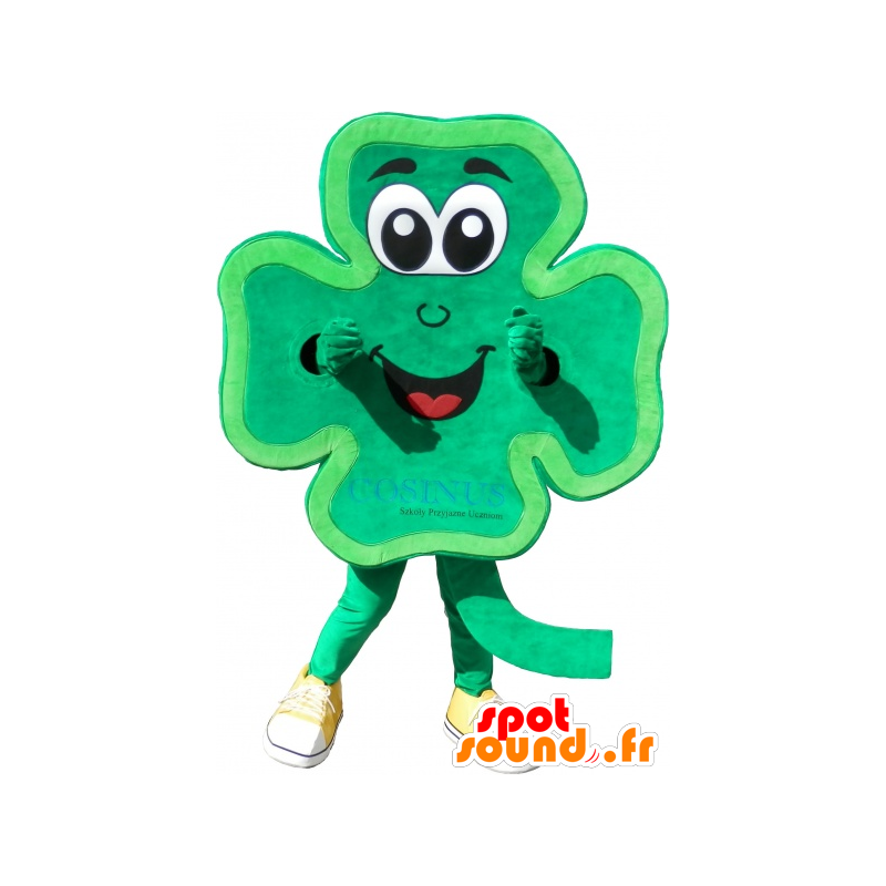 Klaver mascotte tot 4 groene bladeren en lachend - MASFR032484 - mascottes planten