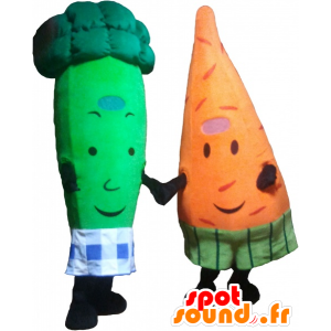 2 kjæledyr: en gulrot og en grønn brokkoli - MASFR032487 - vegetabilsk Mascot