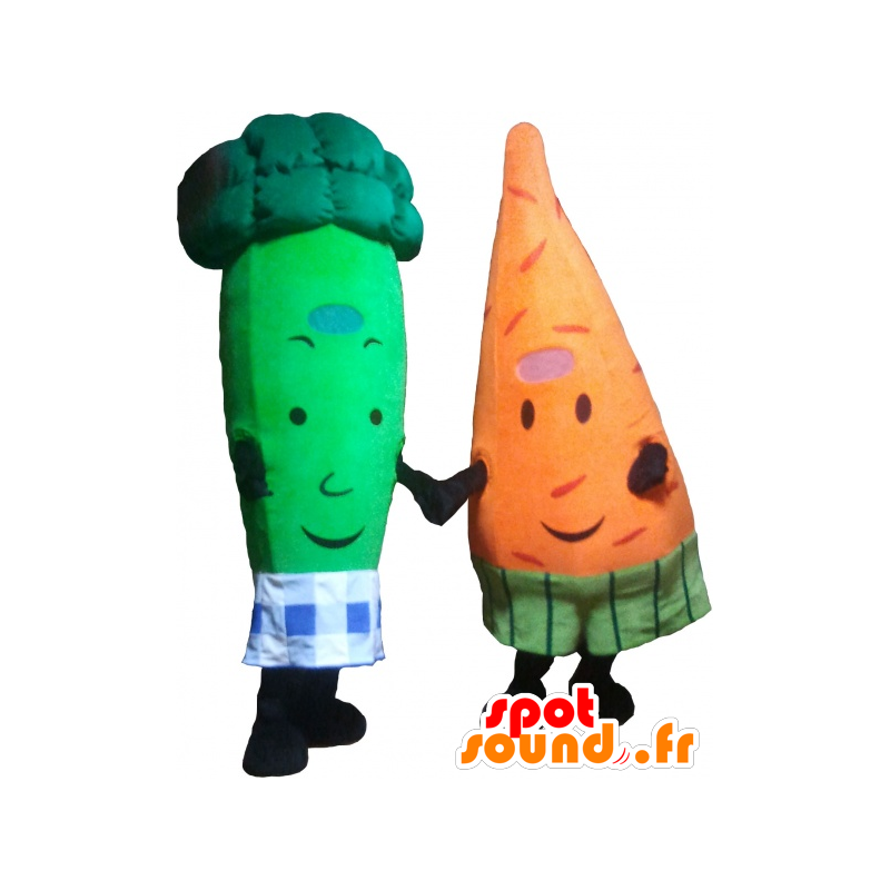 2 pets: a carrot and a green broccoli - MASFR032487 - Mascot of vegetables