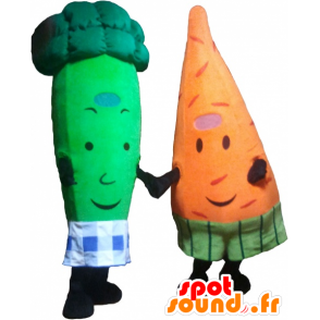 2 animali: una carota e un broccolo verde - MASFR032487 - Mascotte di verdure