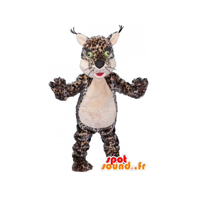 Tiger maskot, plettet leopard med grønne øjne - Spotsound maskot