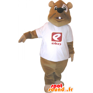 Brown beaver mascot with a white shirt - MASFR032489 - Beaver mascots