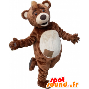 Bruin en beige teddy mascotte met een kuif op het hoofd - MASFR032492 - Bear Mascot