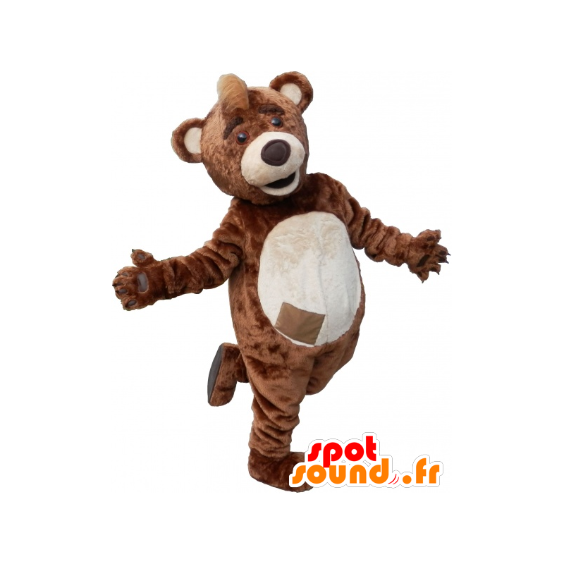 Brown and beige teddy mascot with a crest on the head - MASFR032492 - Bear mascot