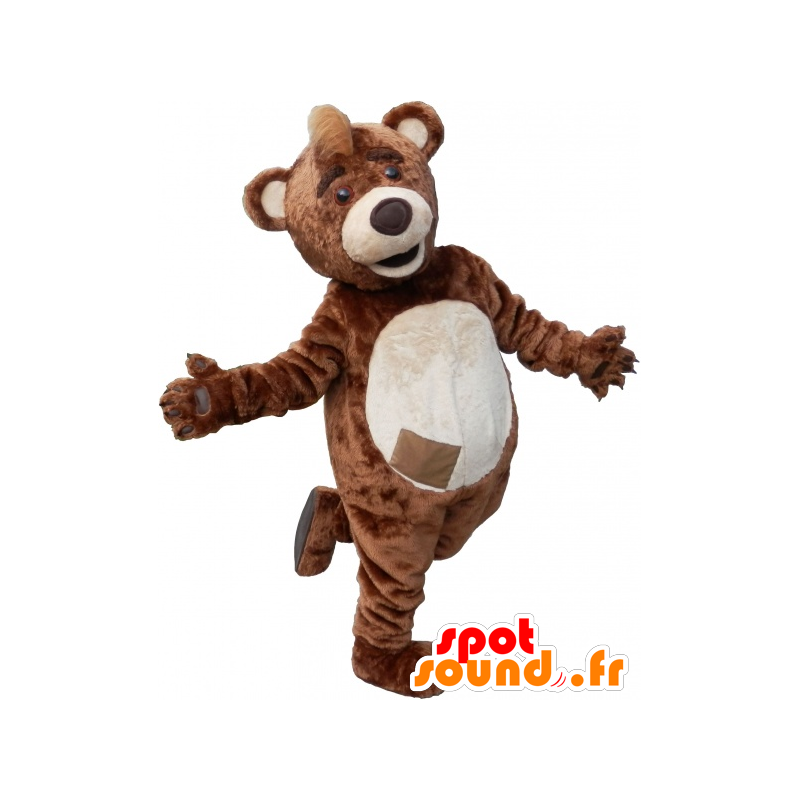 Mascote de pelúcia marrom e bege com uma crista na cabeça - MASFR032492 - mascote do urso