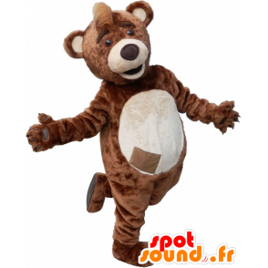 Brown and beige teddy mascot with a crest on the head - MASFR032492 - Bear mascot