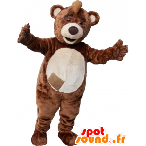 Mascota de peluche marrón y beige con una cresta en la cabeza - MASFR032492 - Oso mascota