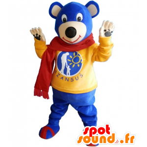 Blå teddy maskot med en gul genser og skjerf - MASFR032493 - bjørn Mascot