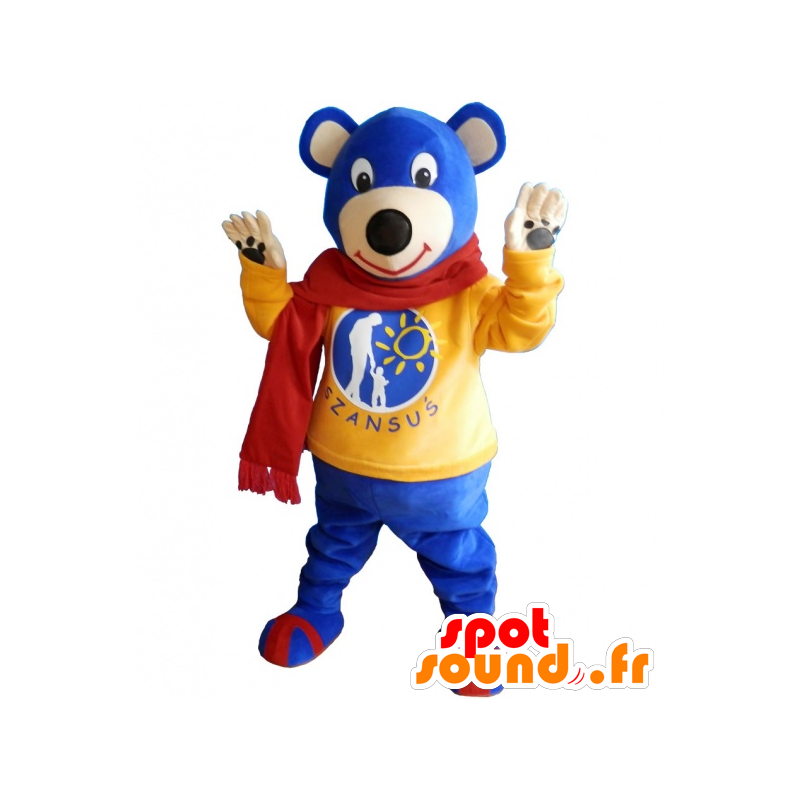 La mascota de peluche azul con un suéter amarillo y bufanda - MASFR032493 - Oso mascota