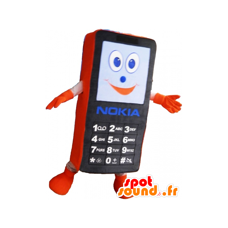 Zwart en oranje mobiele telefoon mascotte. GSM Mascot - MASFR032495 - mascottes objecten