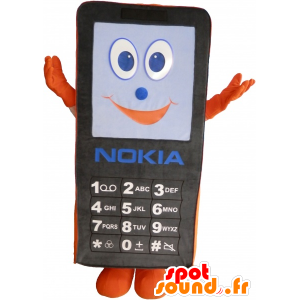 Zwart en oranje mobiele telefoon mascotte. GSM Mascot - MASFR032495 - mascottes objecten