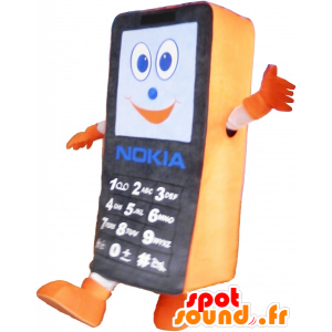 Zwart en oranje mobiele telefoon mascotte. GSM Mascot - MASFR032495 - mascottes objecten