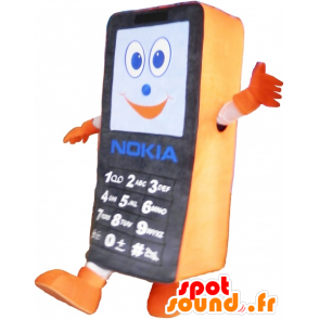 Mascotte telefono cellulare nero e arancio. mascotte GSM - MASFR032495 - Mascotte di oggetti