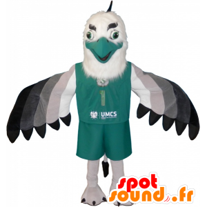 Aquila mascotte, avvoltoio bianco, vestito di verde nero e grigio - MASFR032497 - Mascotte degli uccelli