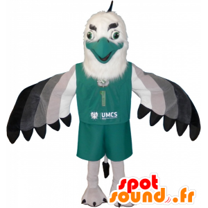 Mascote águia, abutre branco, vestida de verde preto e cinza - MASFR032497 - aves mascote