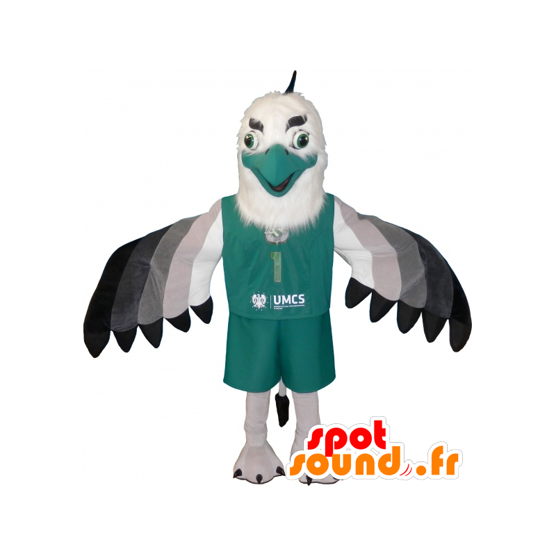 Aquila mascotte, avvoltoio bianco, vestito di verde nero e grigio - MASFR032497 - Mascotte degli uccelli