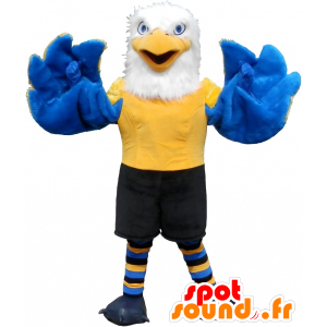 Mascotte d'aigle blanc, jaune et bleu poilu et très réussi - MASFR032501 - Mascotte d'oiseaux