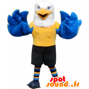 Mascot águia branca, cabeludo e amarelo muito bem sucedido e azul - MASFR032501 - aves mascote