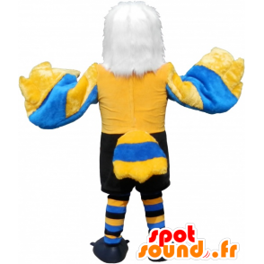 Mascot águia branca, cabeludo e amarelo muito bem sucedido e azul - MASFR032501 - aves mascote
