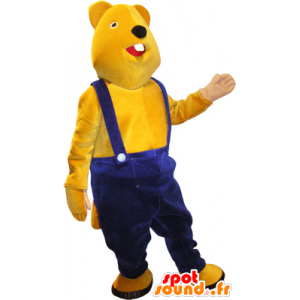 Giallo mascotte orsacchiotto con tuta blu - MASFR032502 - Mascotte orso