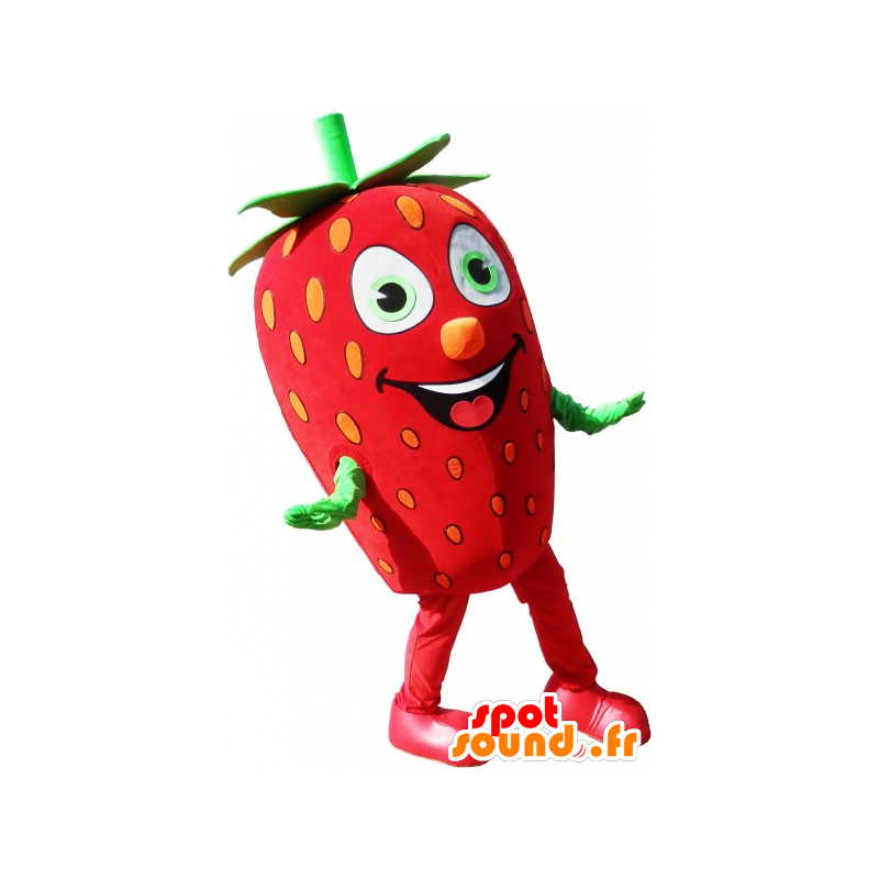 Mascotte de fraise rouge et verte, géante - MASFR032503 - Mascotte de fruits