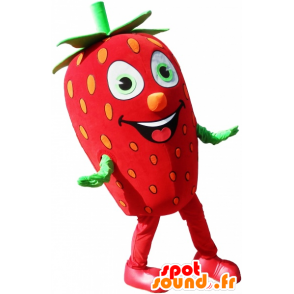 Mascotte de fraise rouge et verte, géante - MASFR032503 - Mascotte de fruits