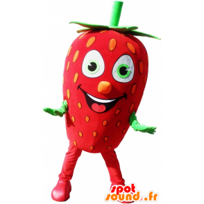 Mascotte de fraise rouge et verte, géante - MASFR032503 - Mascotte de fruits