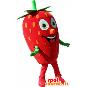 Mascotte de fraise rouge et verte, géante - MASFR032503 - Mascotte de fruits