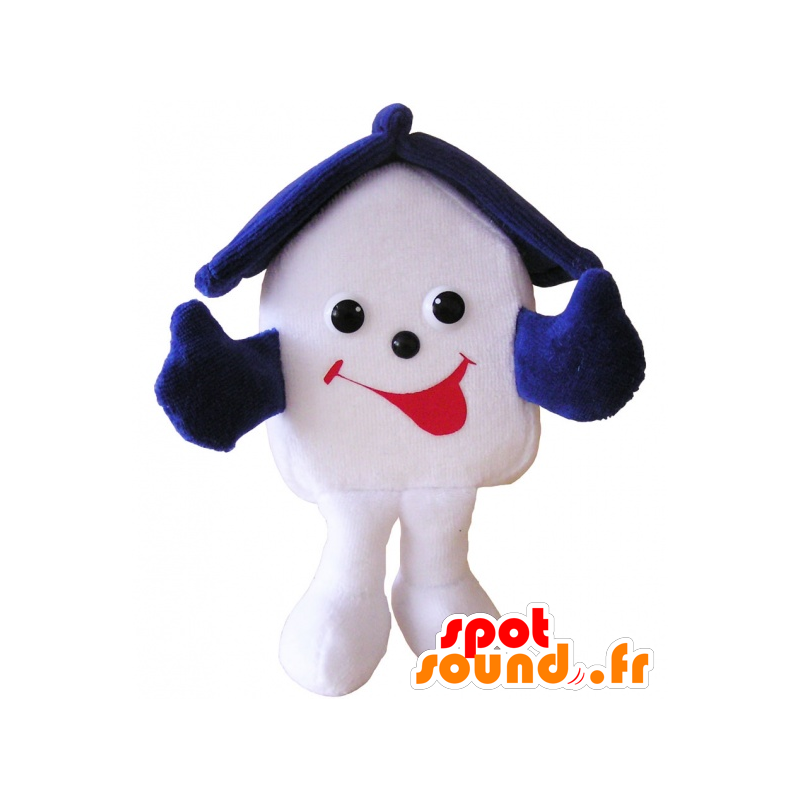 Mascotte de maison blanche et bleue très souriante - MASFR032504 - Mascottes d'objets