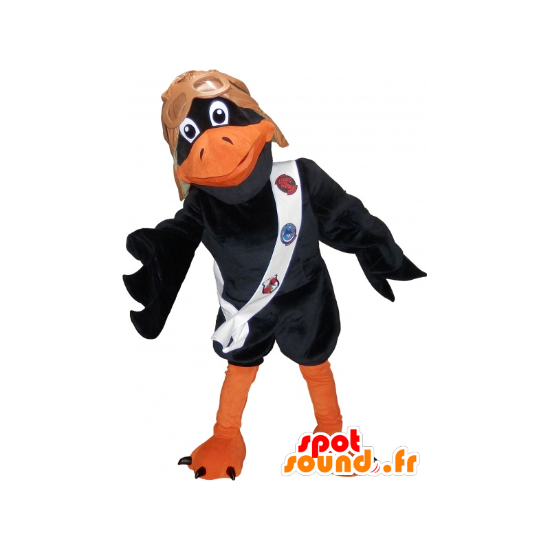 Orange and black raven mascot with a pilot's helmet - MASFR032505 - Mascot of birds