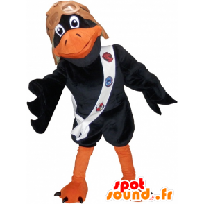 Orange und schwarze Raben-Maskottchen mit einem Helm des Piloten - MASFR032505 - Maskottchen der Vögel