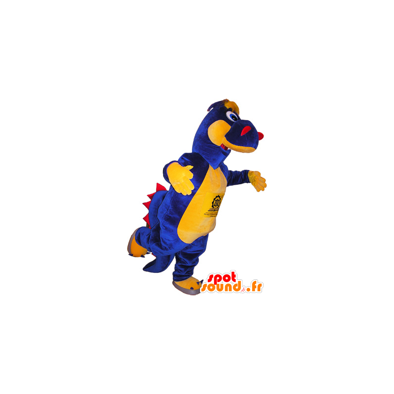 Mascotte de dinosaure bleu, jaune et rouge - MASFR032506 - Mascottes Dinosaure