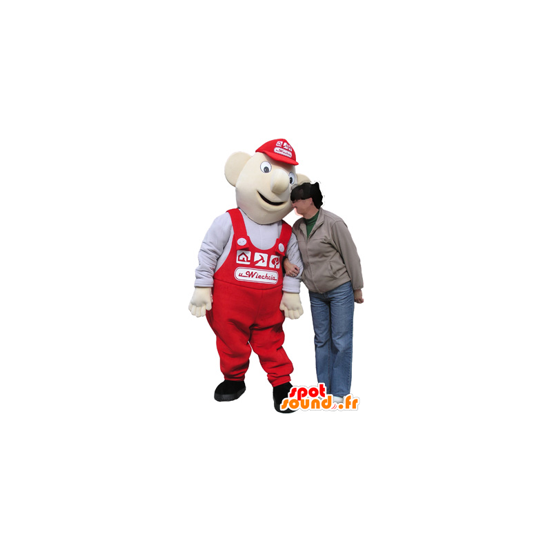 White snowman mascot, a worker with a red overalls - MASFR032507 - Human mascots