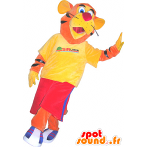 Oranžové tygr maskot oblečený v červené a žluté - MASFR032508 - Tiger Maskoti