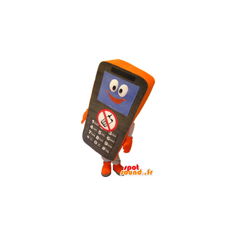 Sort og orange mobiltelefon maskot - Spotsound maskot