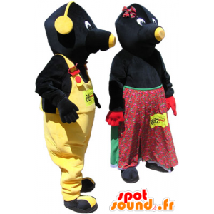 2 maskotter: Dreiemoment sorte og gule mol - MASFR032510 - Forest Animals