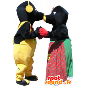 2 mascots: Torque black and yellow moles - MASFR032510 - Animals of the forest