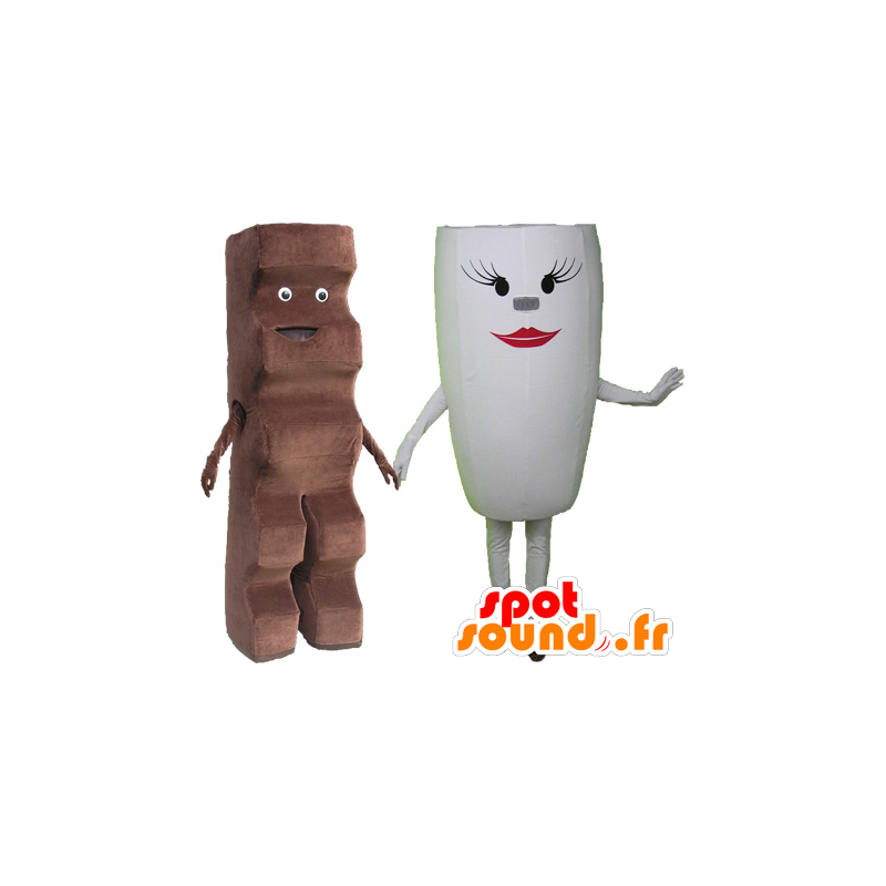 2 maskotar: en chokladkaka och en vit kopp - Spotsound maskot