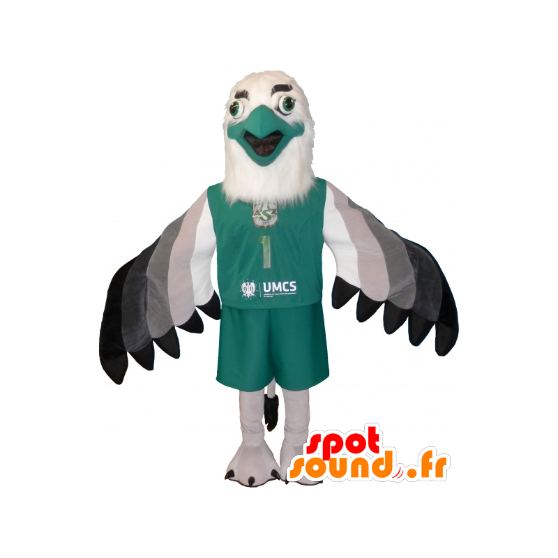 Mascotte d'aigle blanc, gris et noir avec de jolies plumes - MASFR032515 - Mascotte d'oiseaux